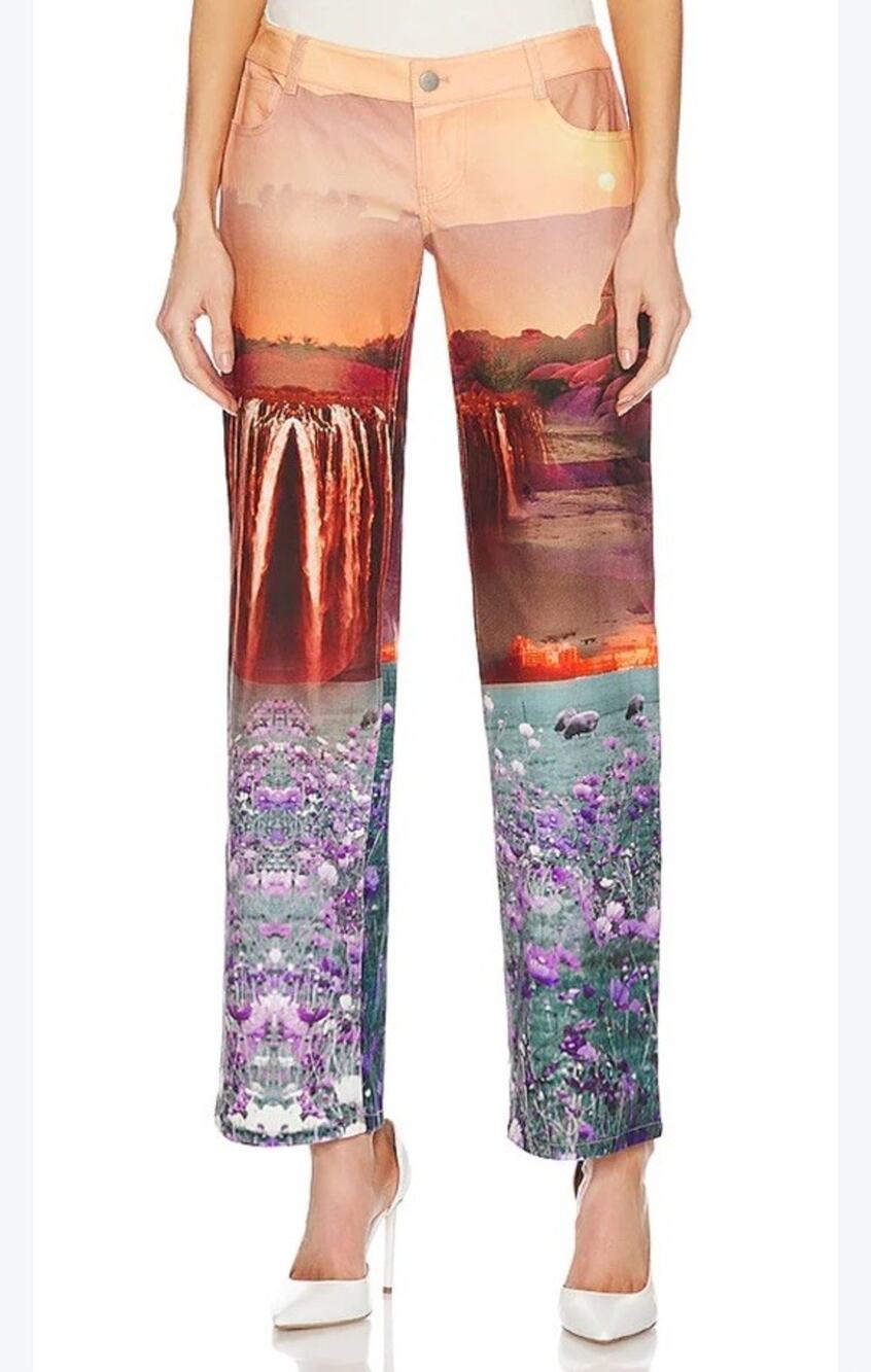 Miaou Atlas Pant Oasis Scenic Landscape Print Straight Leg Pants XS